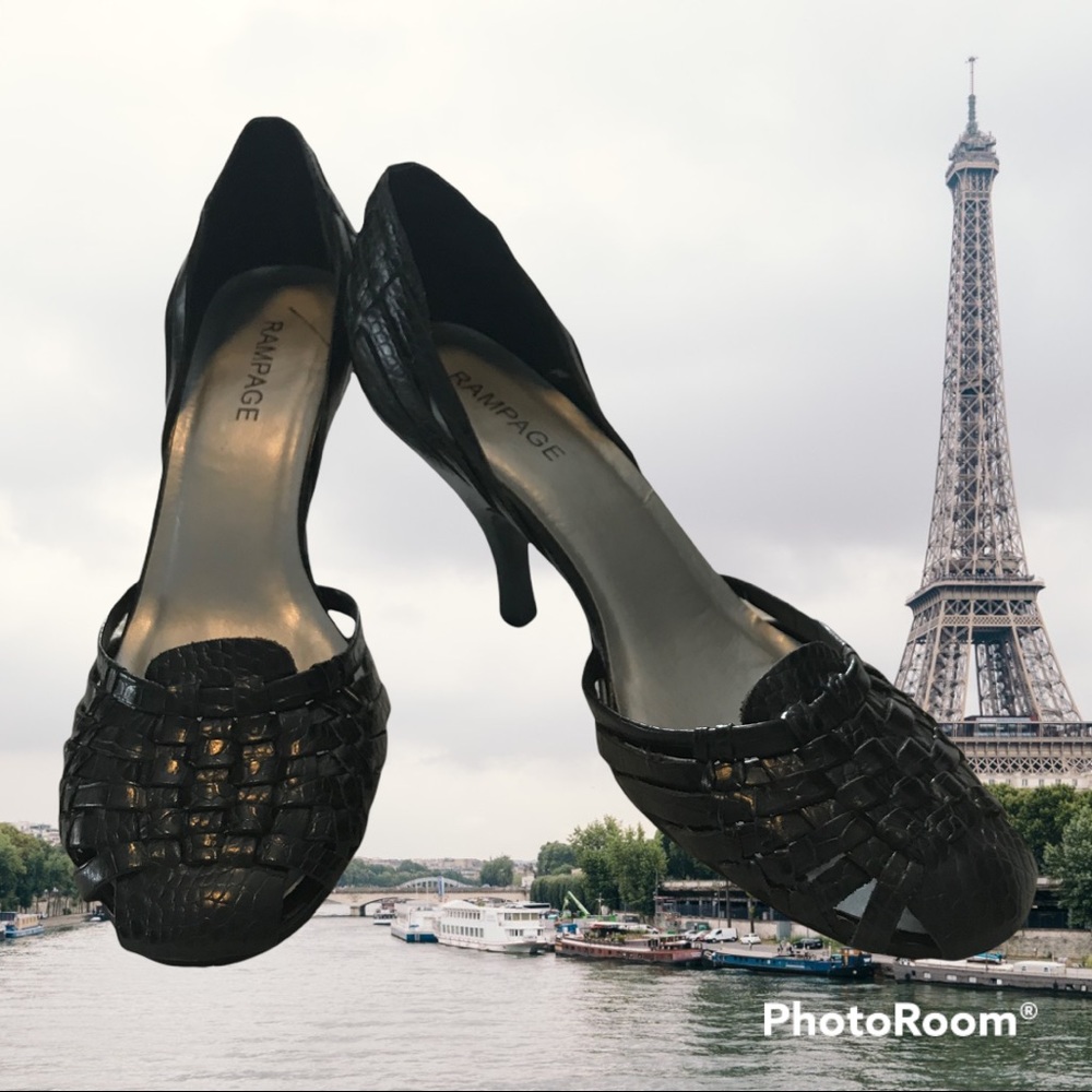 Rampage black leather woven heels. 3 for $35!